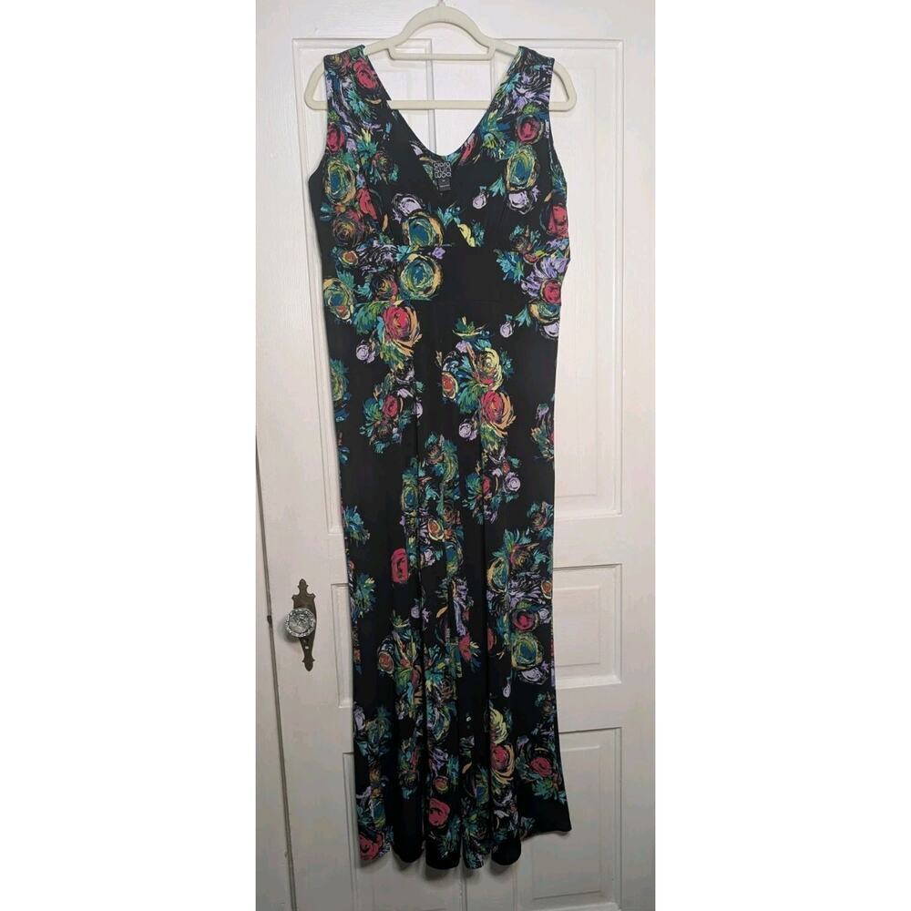 Clara SunWoo Black Floral Signature Jumpsuit Wide Leg Women's 1X Resort (902)